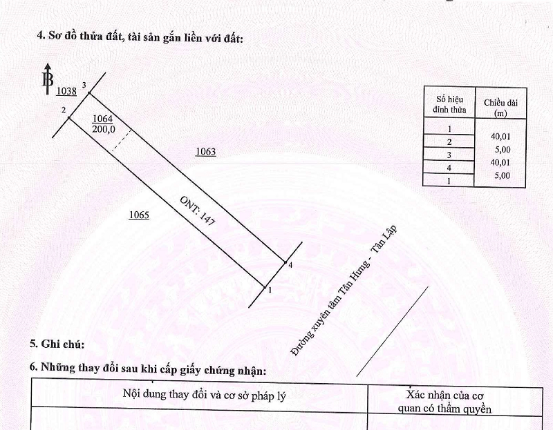 Đất mặt tiền đường xuyên tâm Tân Hưng – Tân Lập, Đồng Phú